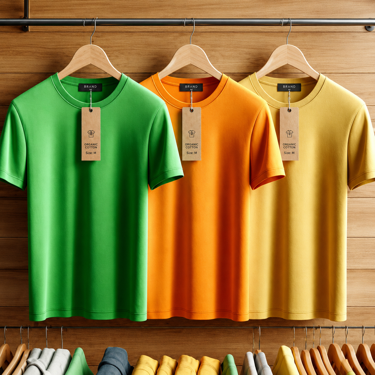 Pack of 3 Mens Plain Light Green Orange Yellow T-Shirts FAMTSB37