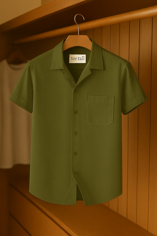 Mens Button Up Half Sleeve Shirt TTMBUS8 - Olive Green