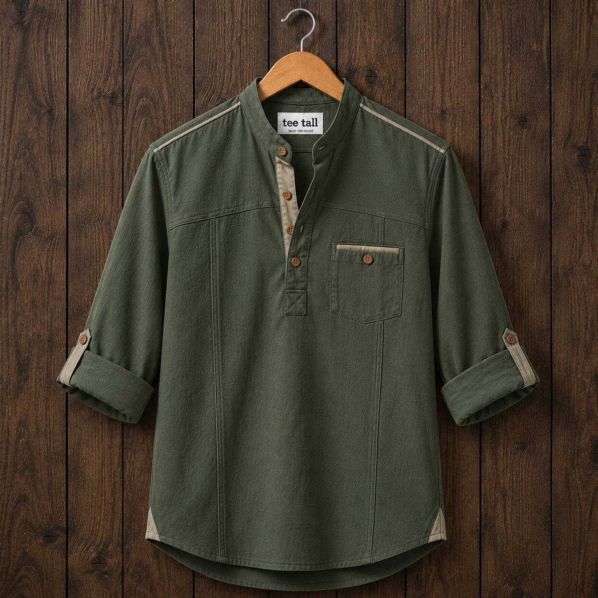 Mens Short Cotton Full Sleeve Shirt TTMSK164 - Green