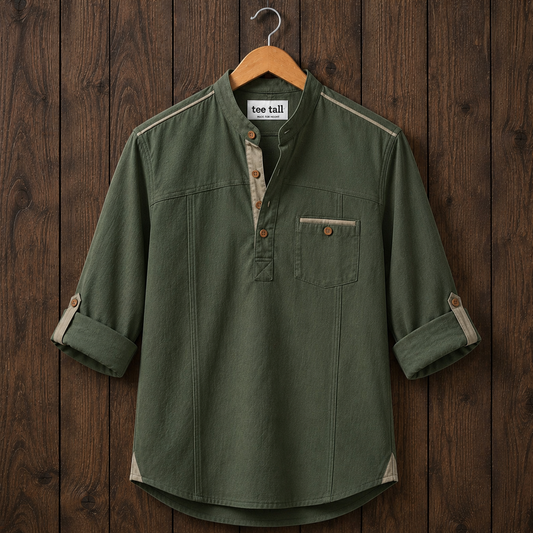 Mens Short Cotton Full Sleeve Shirt TTMSK164 - Green