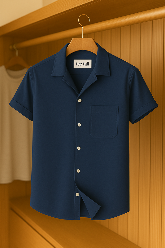 Mens Button Up Half Sleeve Shirt TTMBUS8 - Navy Blue