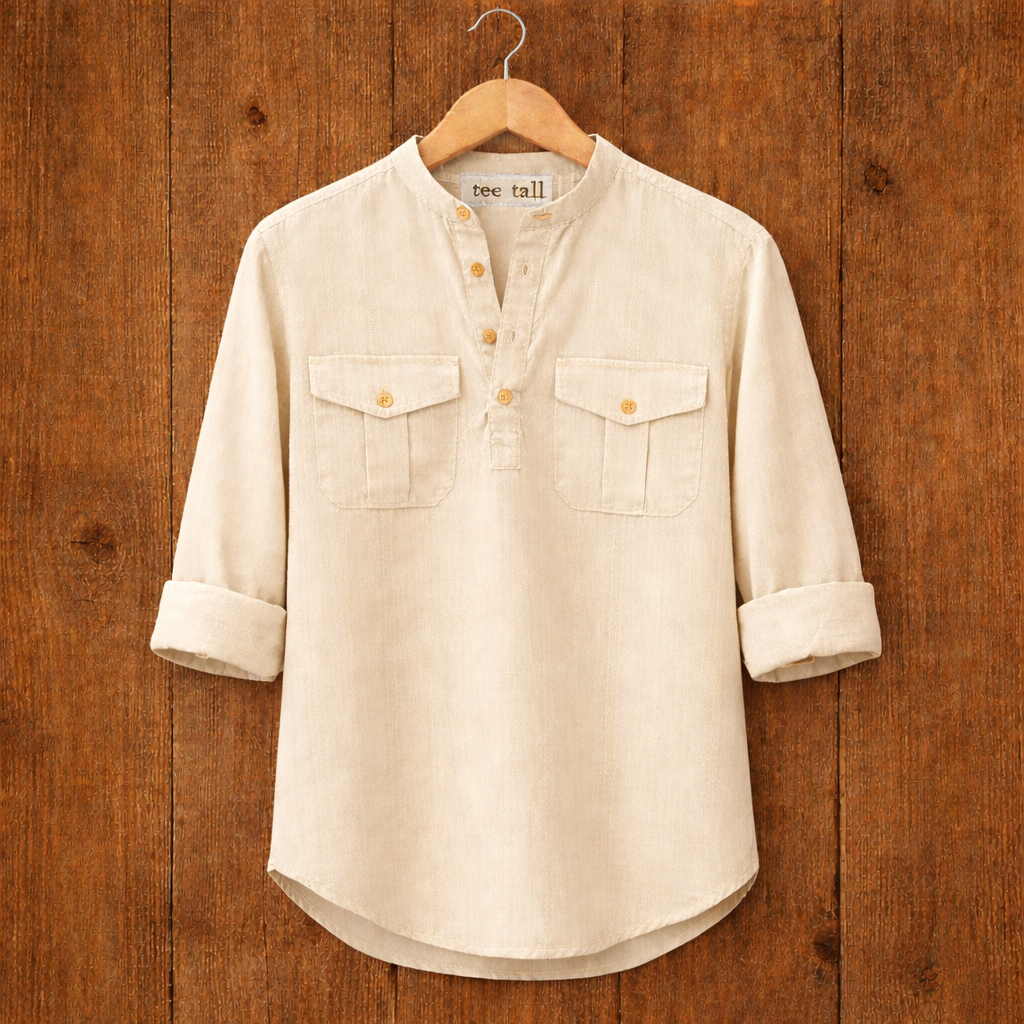 Mens Short Cotton Full Sleeve Kurta TTMSK16 - Cream
