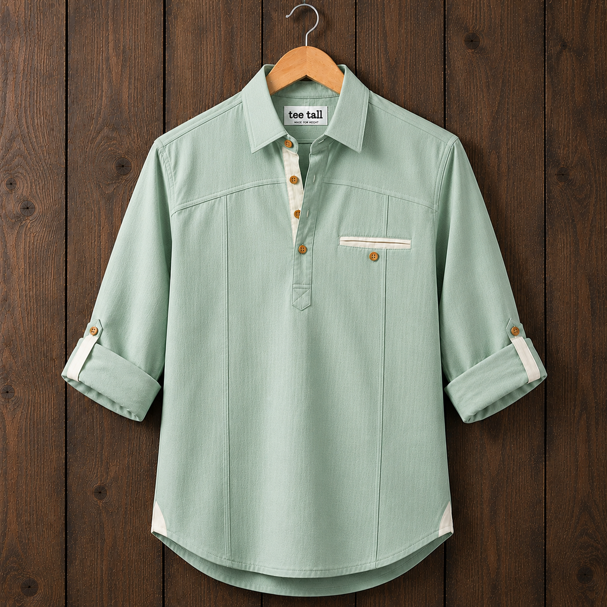 Mens Short Cotton Full Sleeve Shirt TTMSK159 - Green
