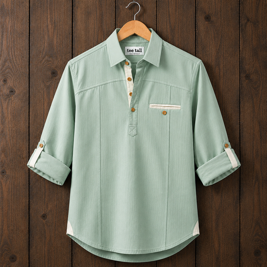 Mens Short Cotton Full Sleeve Shirt TTMSK159 - Green