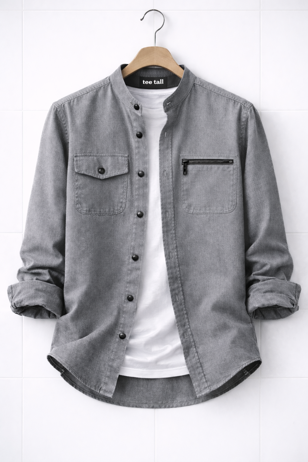 Mens Button Up Cotton Chambray Denim Full Sleeve Shirt TTMBUS307 - Grey