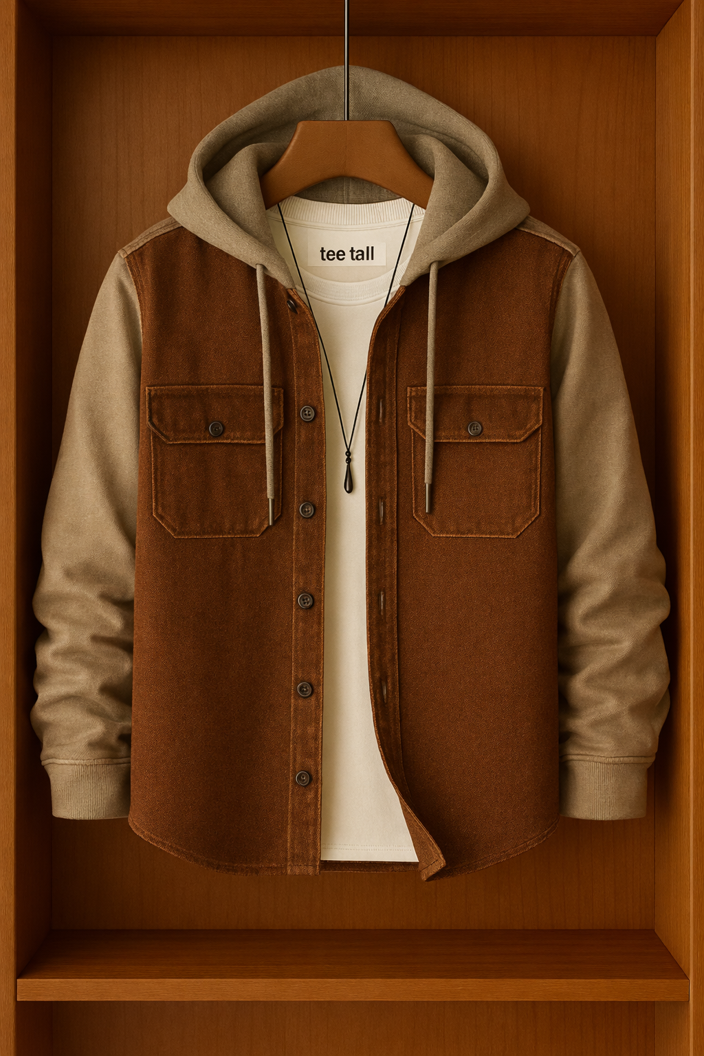 Mens Button Up Cotton Hooded Full Sleeve Shirt TTMBUS137 - Brown