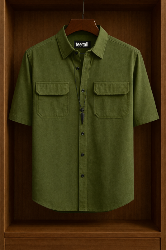 Mens Button Up Cotton Half Sleeve Shirt TTMBUS310 - Green