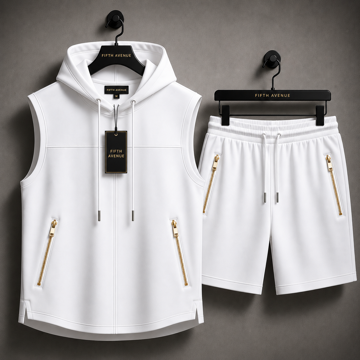 Mens Sleeveless Hooded T-Shirt and Shorts Set - FAMTSS5