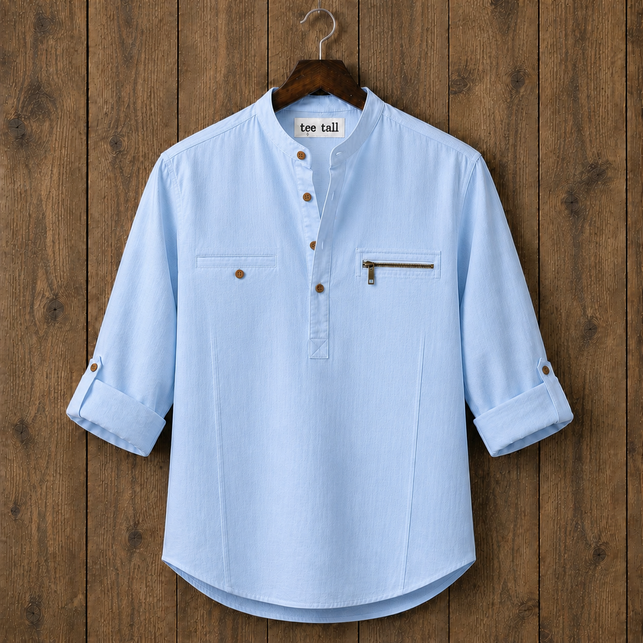 Mens Short Cotton Full Sleeve Shirt TTMSK168 - Light Blue