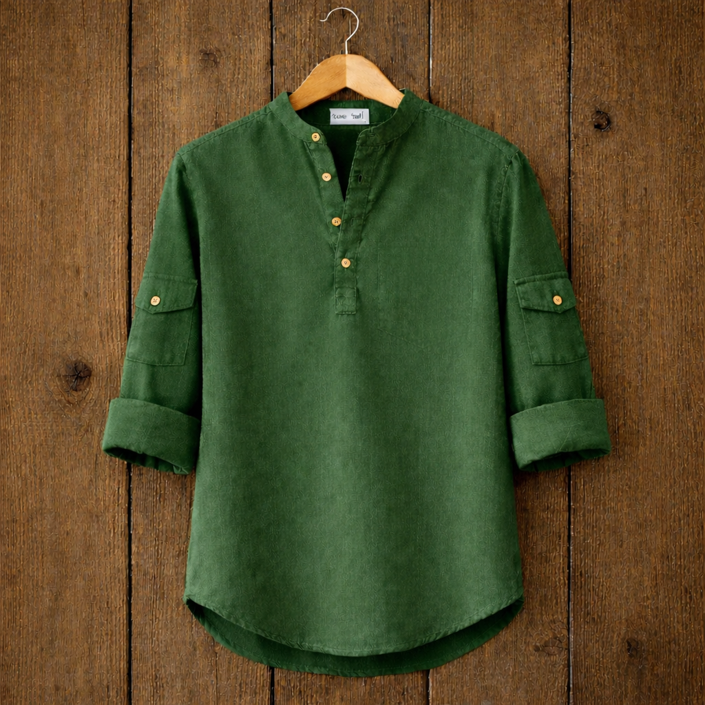 Mens Short Cotton Full Sleeve Kurta TTMSK17 - Green