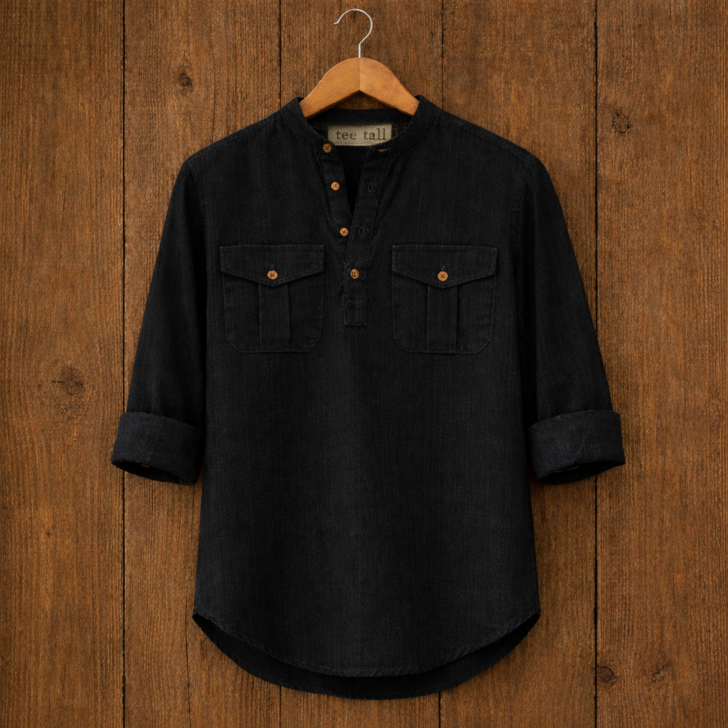 Mens Short Cotton Full Sleeve Kurta TTMSK33 - Black