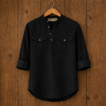 Mens Short Cotton Full Sleeve Kurta TTMSK33 - Black