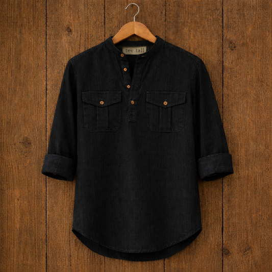 Mens Short Cotton Full Sleeve Kurta TTMSK33 - Black