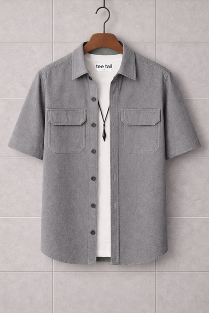 Mens Button Up Cotton Half Sleeve Shirt TTMBUS174 - Grey