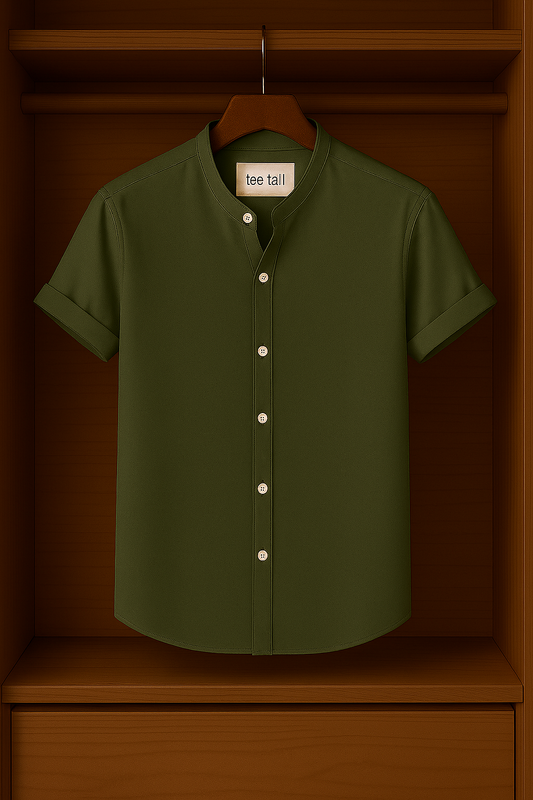 Mens Button Up Half Sleeve Shirt TTMBUS2 - Olive Green