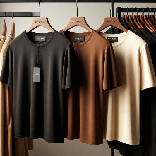 Pack of 3 Mens Plain Cream Black Brown T-Shirts FAMTSB23
