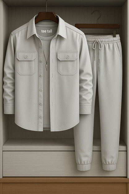 Mens Button Up Cotton Full Sleeve Shirt and Pants Set TTMSPTS34 - Grey