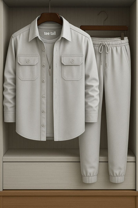 Mens Button Up Cotton Full Sleeve Shirt and Pants Set TTMSPTS34 - Grey