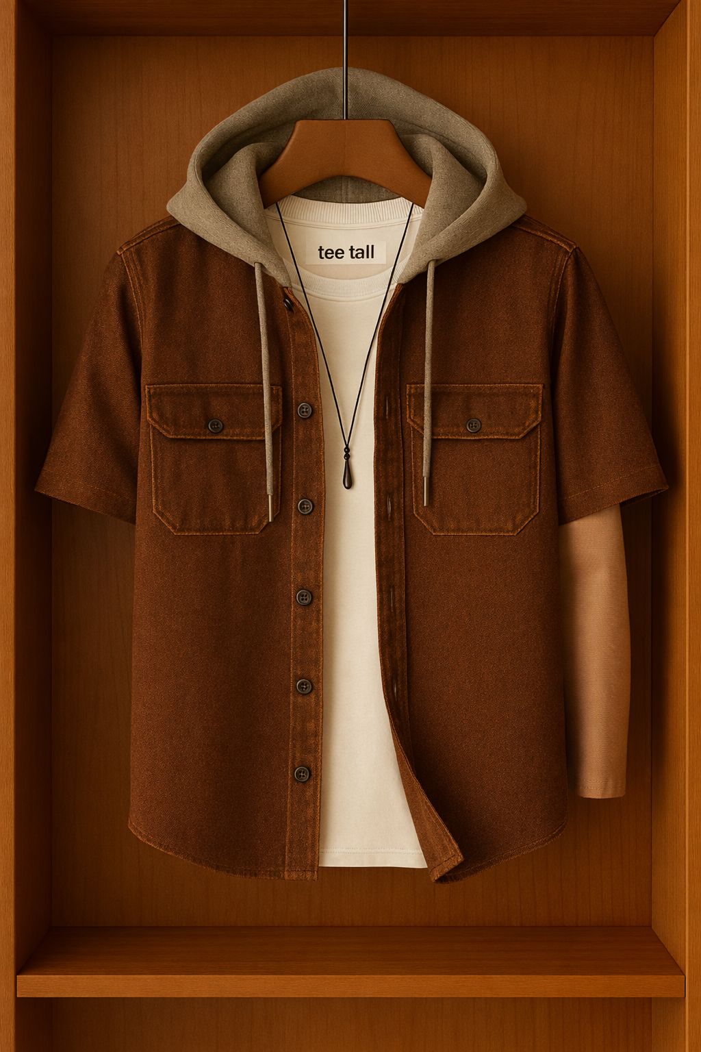 Mens Button Up Cotton Hooded Full Sleeve Shirt TTMBUS186 - Brown