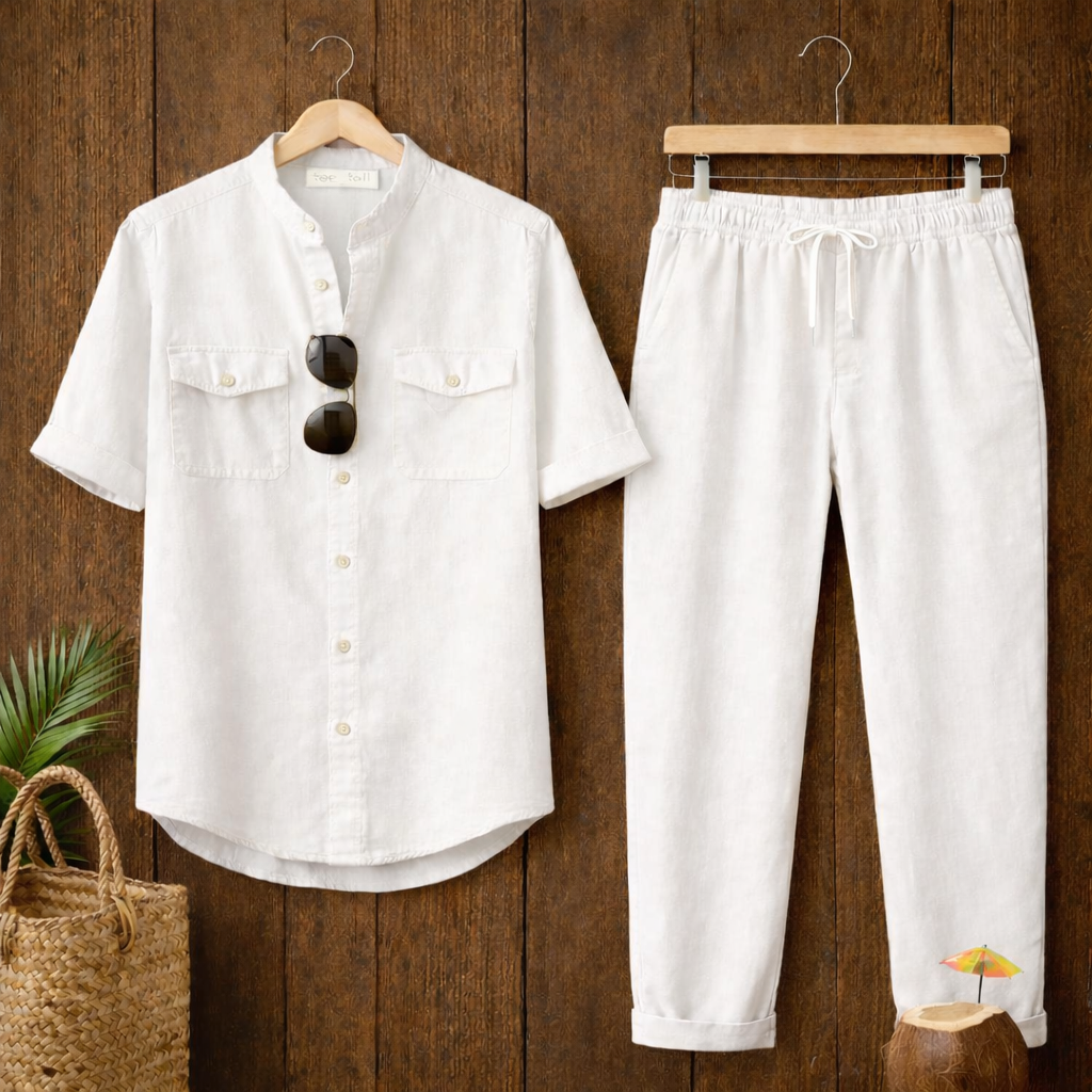 Mens Button Up Cotton Full Sleeve Shirt and Pants Set TTMSPTS130 - White