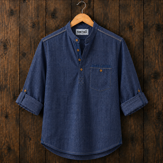 Mens Short Cotton Chambray Full Sleeve Shirt TTMSK174 - Blue