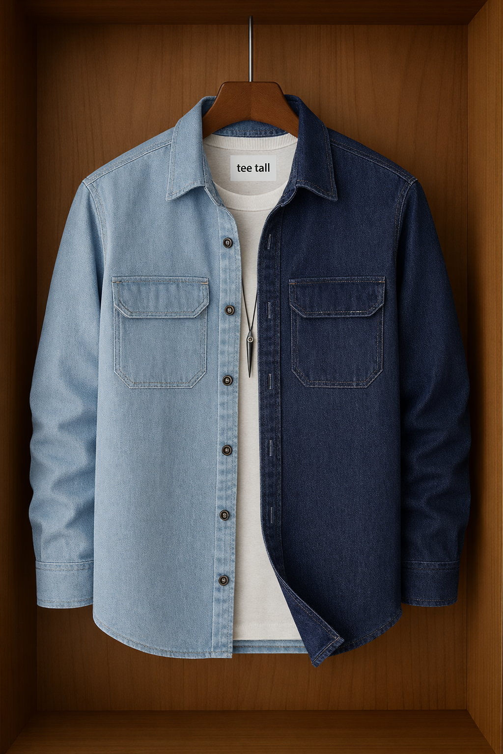 Mens Button Up Denim Chambray Cotton Full Sleeve Shirt TTMBUS145 - Blue