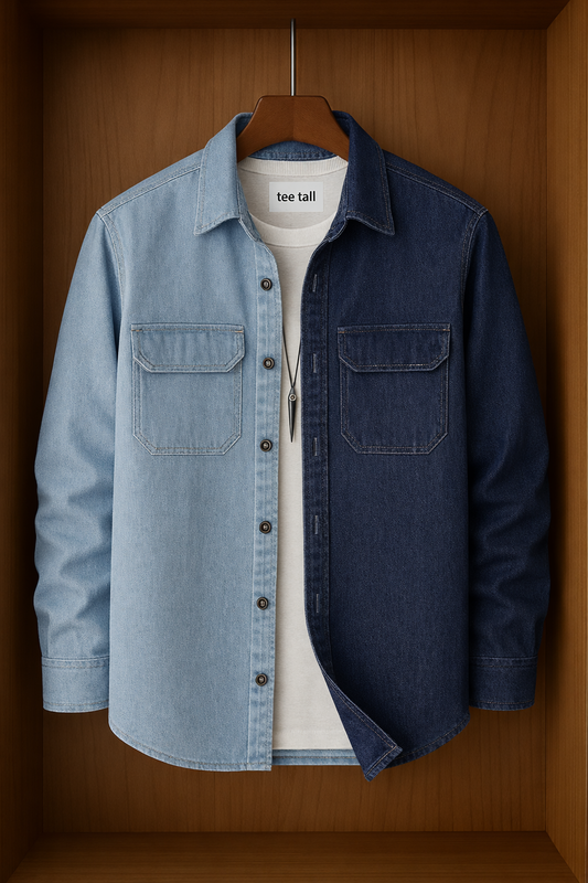 Mens Button Up Denim Chambray Cotton Full Sleeve Shirt TTMBUS145 - Blue