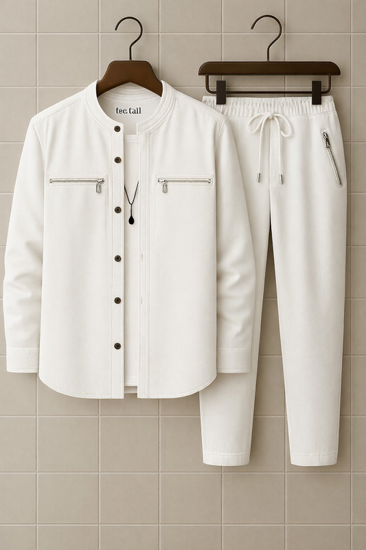 Mens Button Up Cotton Full Sleeve Shirt and Pants Set TTMSPTS104 - White