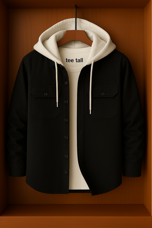 Mens Button Up Cotton Hooded Full Sleeve Shirt TTMBUS115 - Black