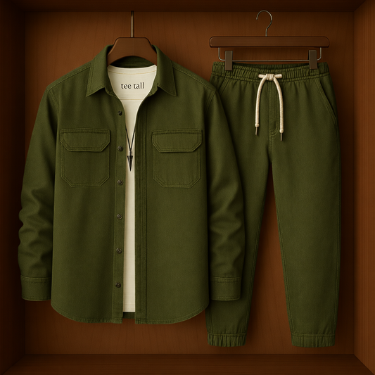 Mens Button Up Cotton Full Sleeve Shirt and Pants Set TTMSPTS48 - Green