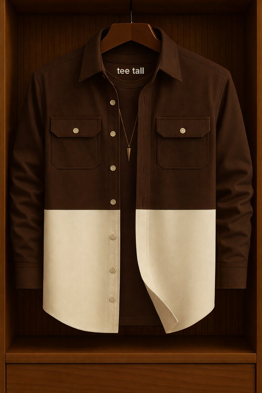 Mens Button Up Cotton Full Sleeve Shirt TTMBUS153 - Brown Cream