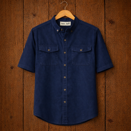 Mens Button Up Cotton Half Sleeve Shirt TTMBUS200 - Navy Blue