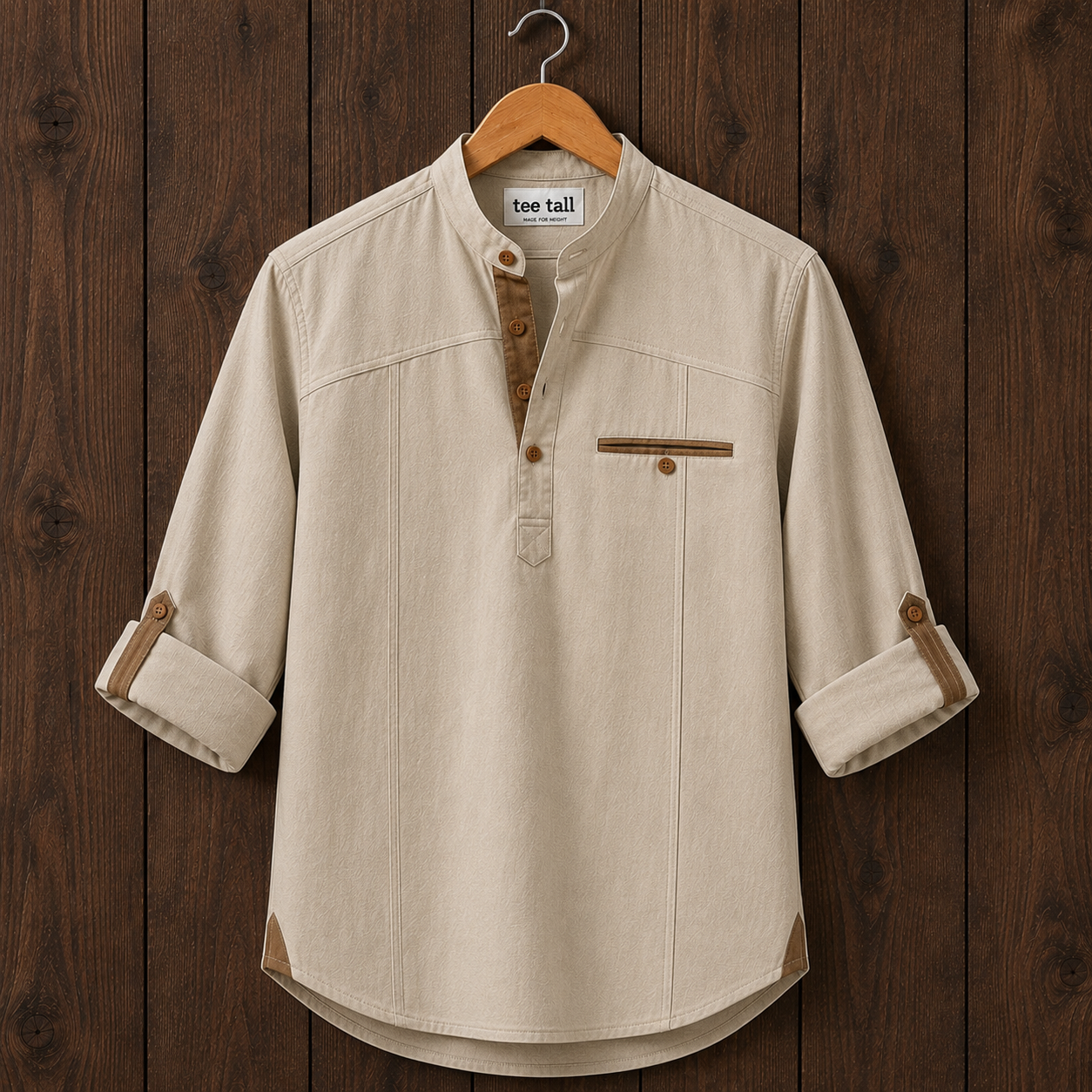 Mens Short Cotton Full Sleeve Shirt TTMSK161 - Cream