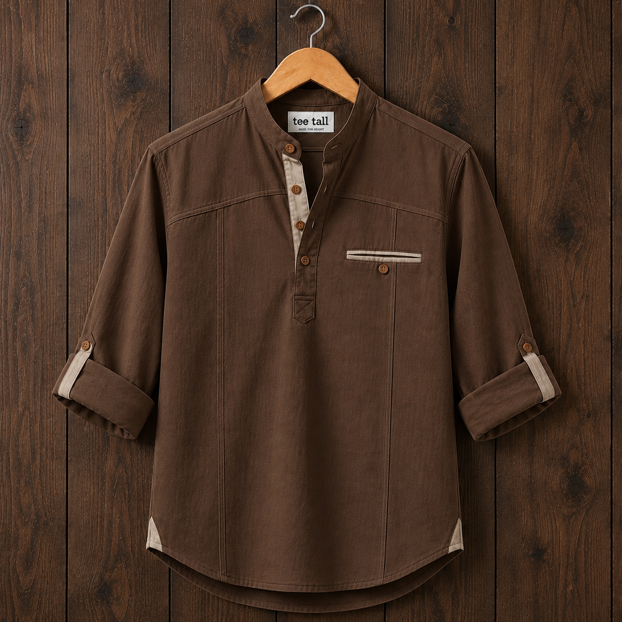 Mens Short Cotton Full Sleeve Shirt TTMSK162 - Brown