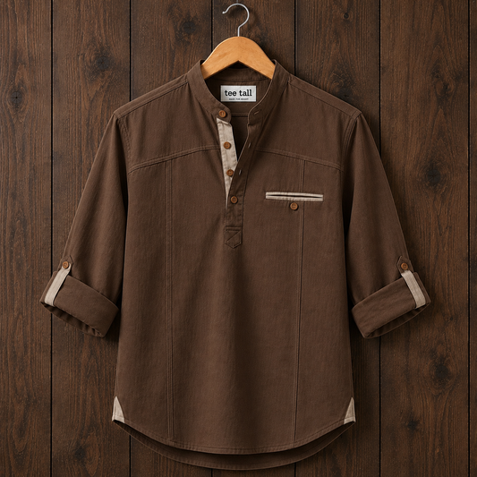 Mens Short Cotton Full Sleeve Shirt TTMSK162 - Brown