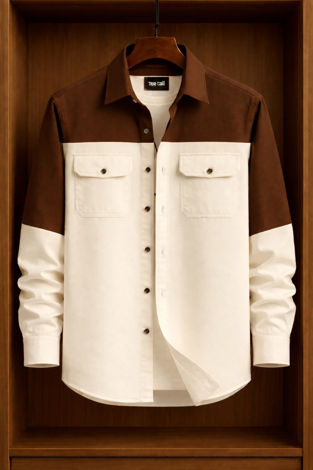 Mens Button Up Cotton Full Sleeve Shirt TTMBUS302 - Brown Cream
