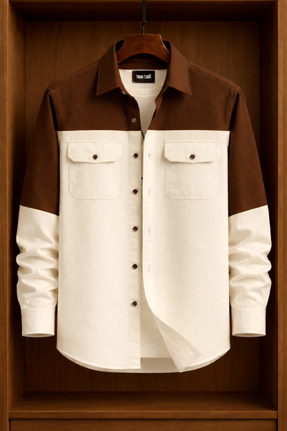 Mens Button Up Cotton Full Sleeve Shirt TTMBUS302 - Brown Cream