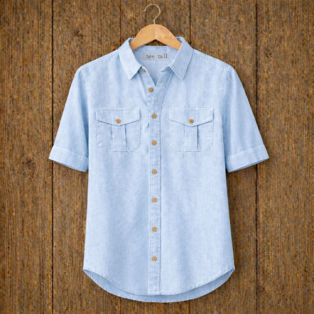 Mens Button Up Cotton Half Sleeve Shirt TTMBUS228 - Light Blue