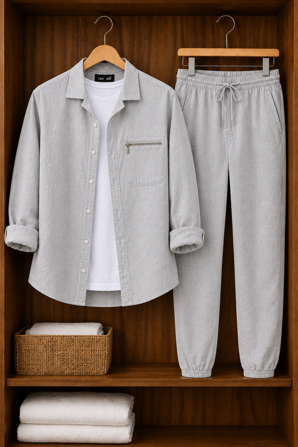 Mens Button Up Summer Cotton Full Sleeve Shirt and Pants Set TTMSPTS152 - Grey