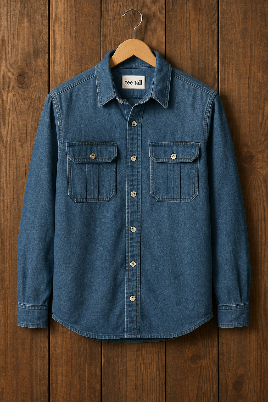 Mens Button Up Cotton Chambray Denim Full Sleeve Shirt TTMBUS60 - Blue