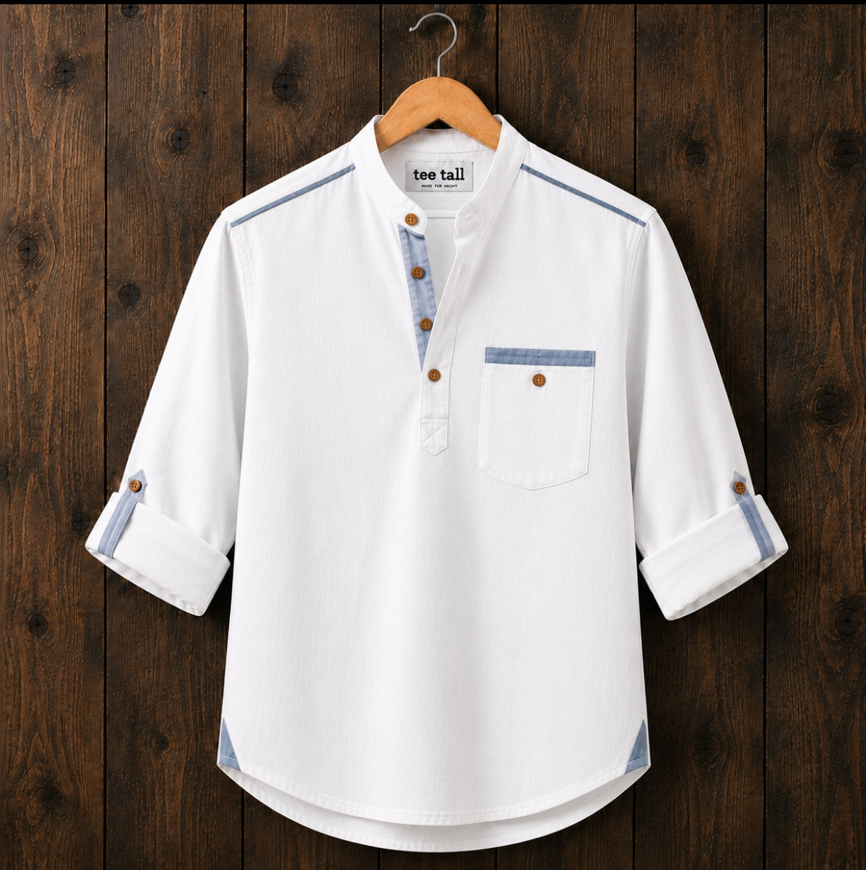 Mens Short Cotton Full Sleeve Shirt TTMSK167 - White