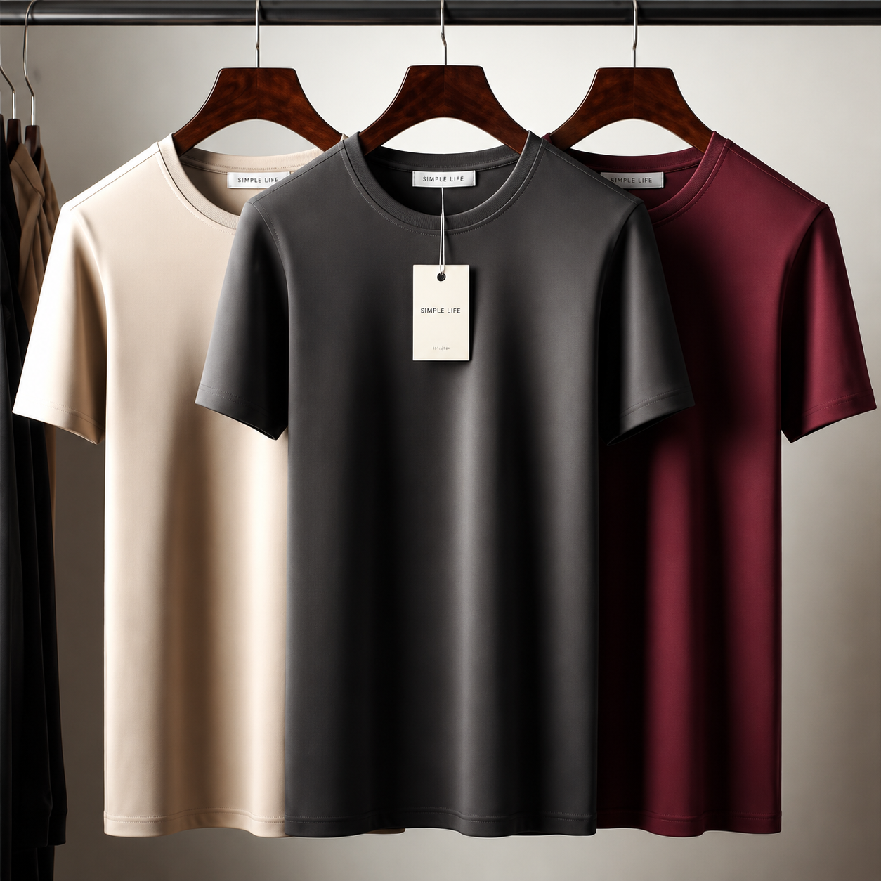 Pack of 3 Mens Plain Black Maroon Cream T-Shirts FAMTSB40