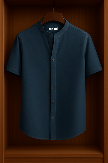 Mens Button Up Half Sleeve Cotton Shirt TTMBUS47 - Navy Blue
