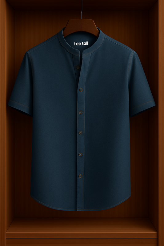 Mens Button Up Half Sleeve Cotton Shirt TTMBUS47 - Navy Blue