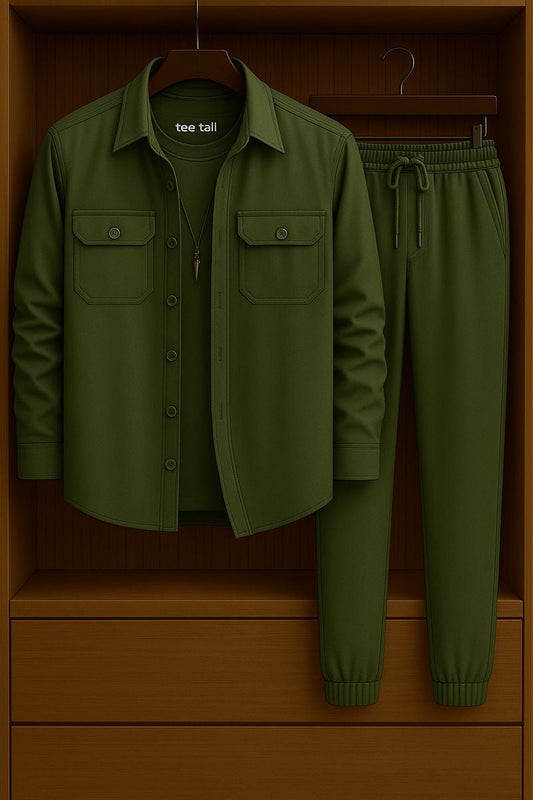 Mens Button Up Cotton Full Sleeve Shirt and Pants Set TTMSPTS33 - Green
