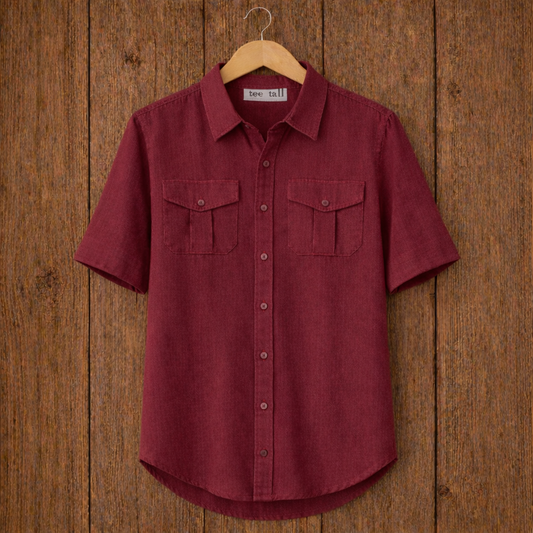 Mens Button Up Cotton Half Sleeve Shirt TTMBUS207 - Maroon