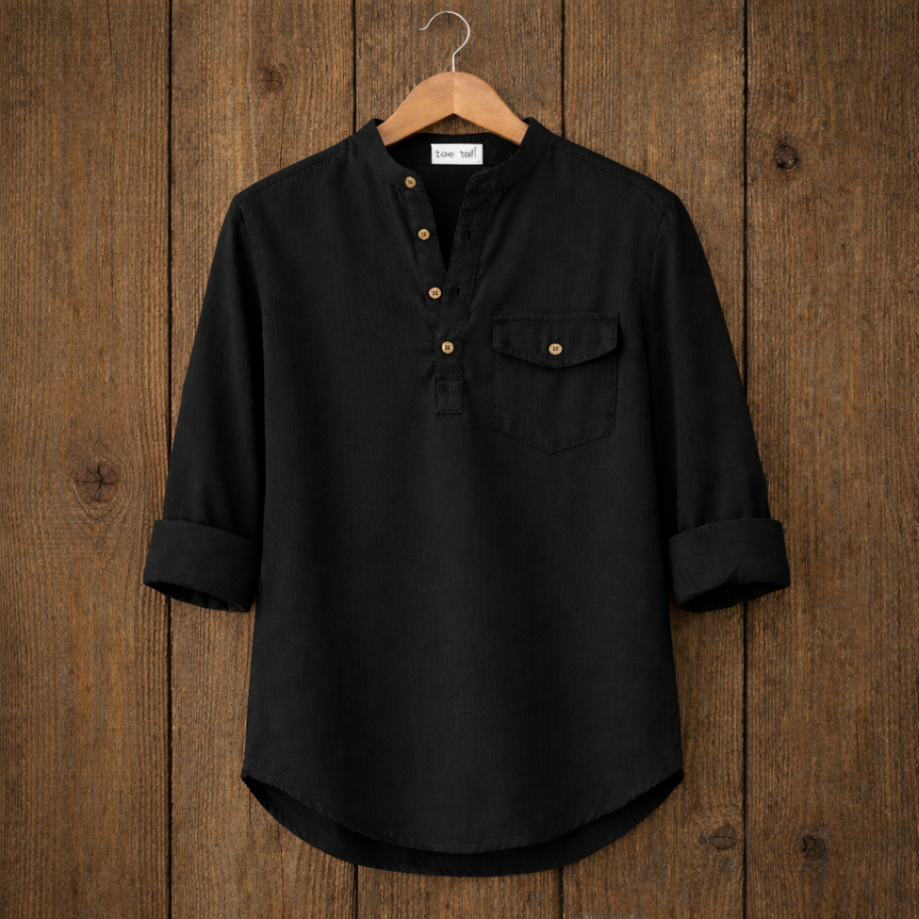 Mens Short Cotton Full Sleeve Kurta TTMSK23 - Black
