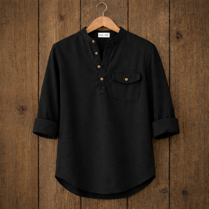 Mens Short Cotton Full Sleeve Kurta TTMSK23 - Black