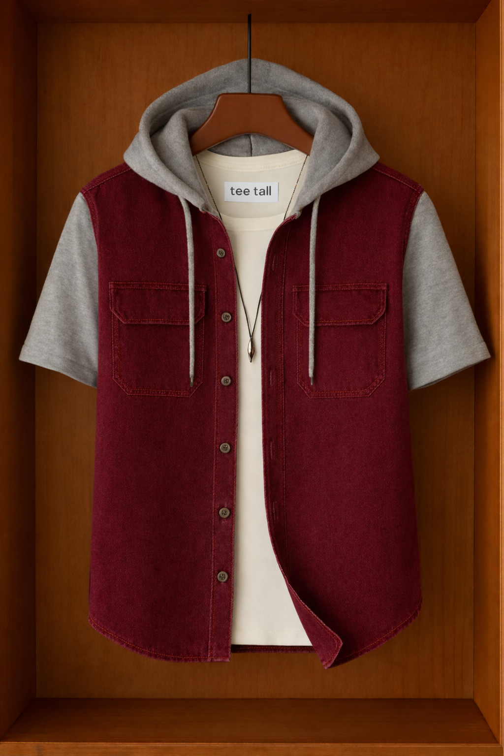 Mens Button Up Cotton Hooded Full Sleeve Shirt TTMBUS170 - Maroon