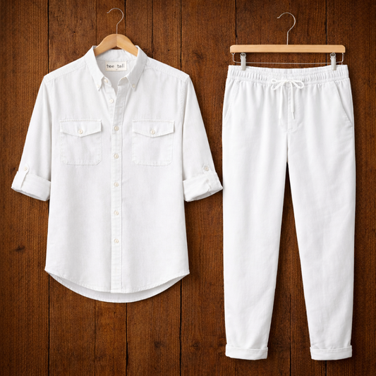 Mens Button Up Cotton Full Sleeve Shirt and Pants Set TTMSPTS113 - White